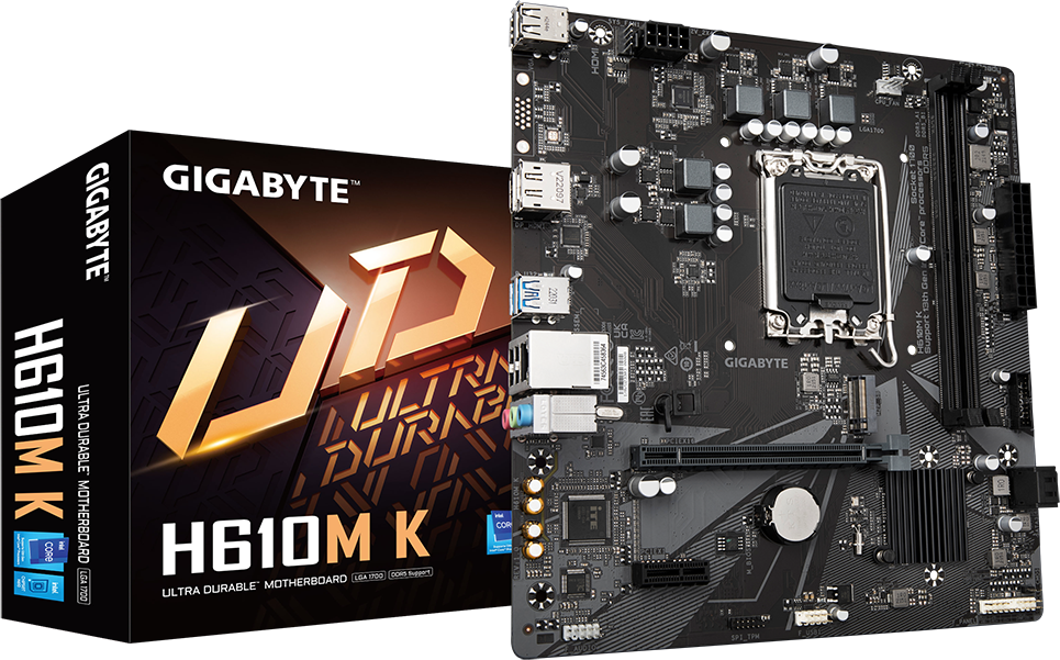 Imagen del Gigabyte M/B LGA s1700 (Intel) - Gigabyte H610M K V2 - 2x - 1x M.2  - DisplayPort/HDMI - m-ATX LGA1700 H610