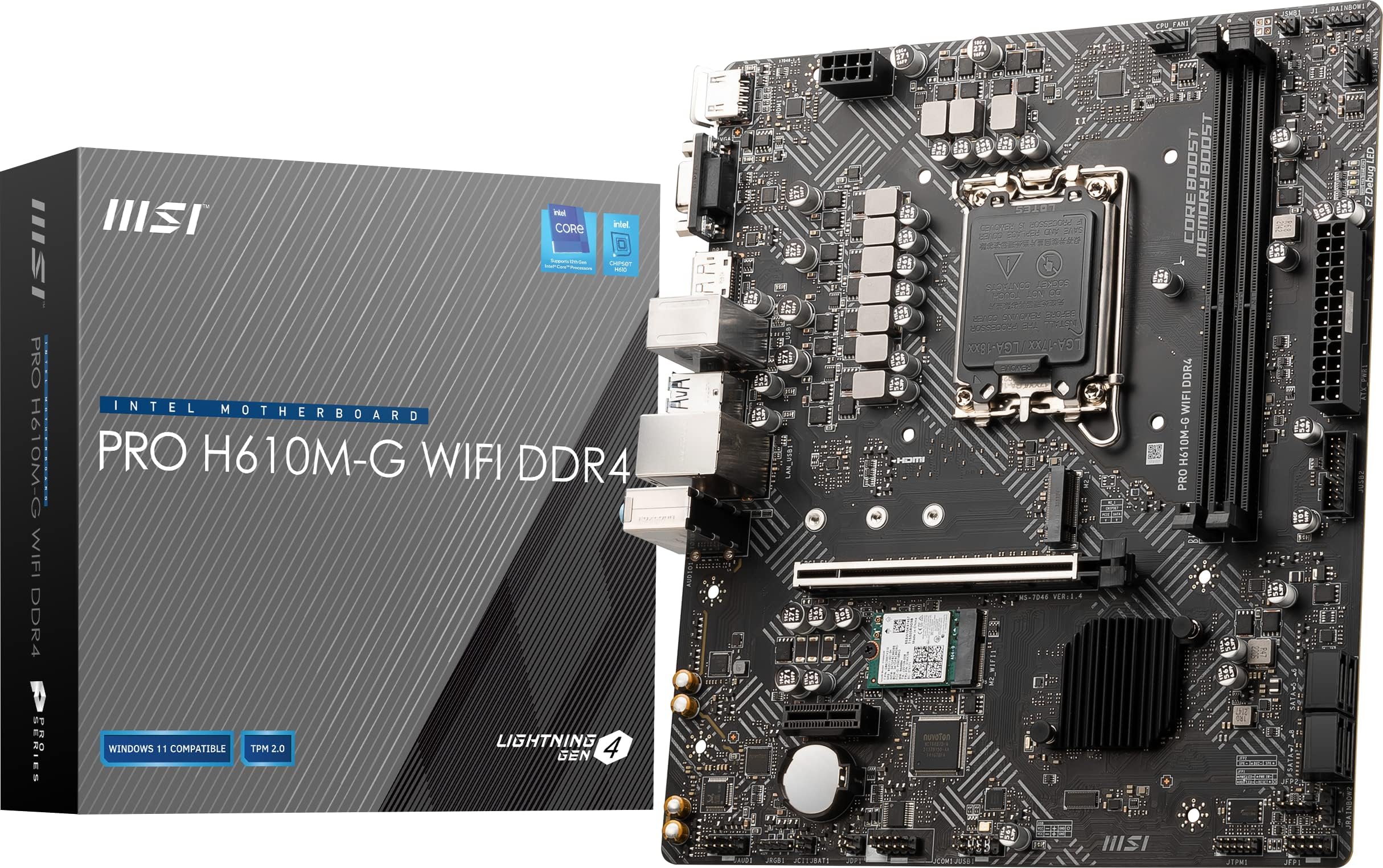 Imagen del MSI PRO H610M-G WiFi , , 2x , HDMI, DP, Wi-Fi 6E, m-ATX (BULK) LGA1700 H610