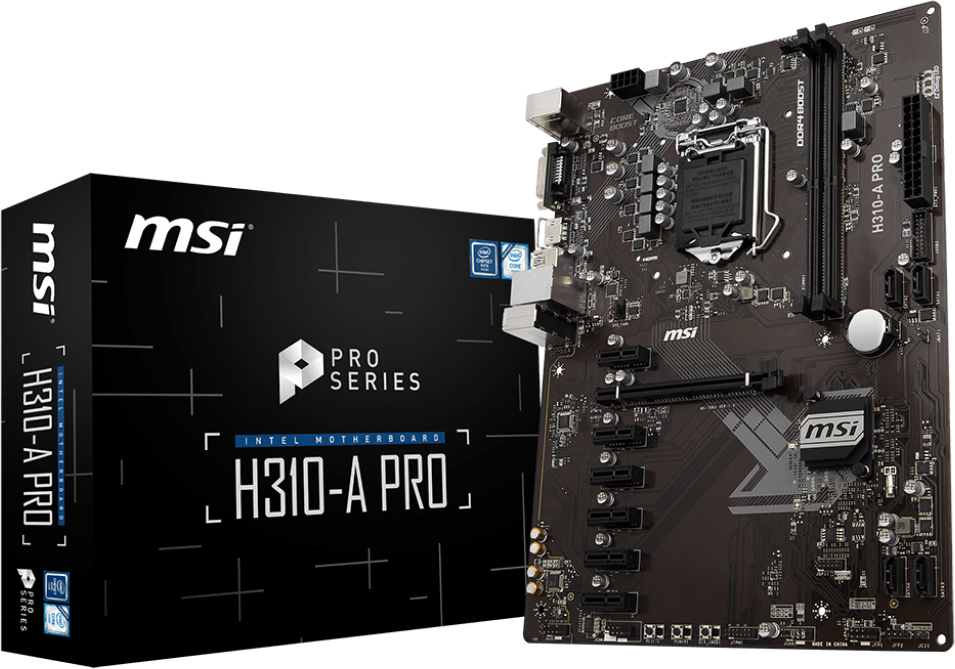 Imagen del MSI H310M PRO-VH, Intel® H310, 2* , PCIe 3.0, SATA, USB 3.1, Audio 7.1CH, Gigabit LAN, VGA, HDMI, m-ATX.