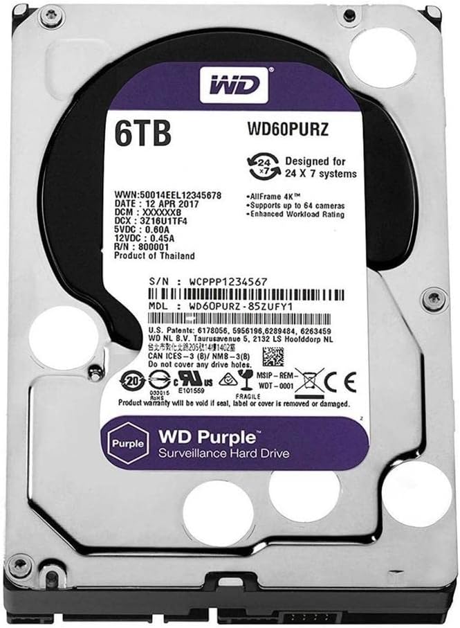 Western Digital Disco Duro de Videovigilancia 6TB WD Purple, 3.5\", SATA 6Gb/s, 5400RPM 6TB 5400RPM 3.5"