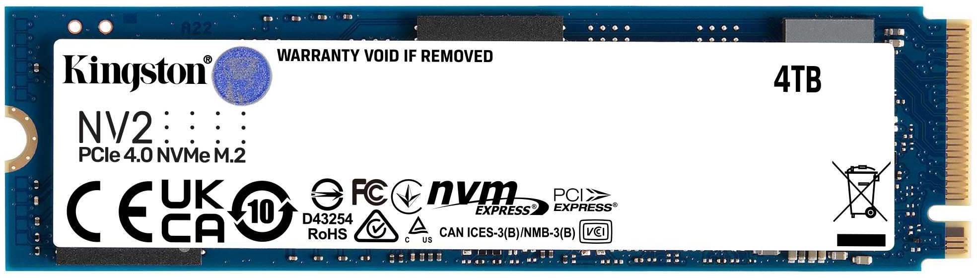 Imagen del Kingston Kingston NV2 PCIe 4.0 NVMe SSD 250GB (SNV2S/250G). 250GB PCIe 4.0