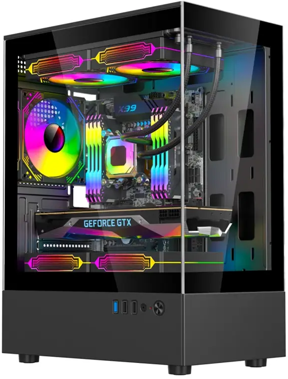 ESGAMING - EsGaming H60-BK - S/Fuente - m-ATX - Negro - Incluye 5 ventiladores ARGB de 120 mm Micro ATX