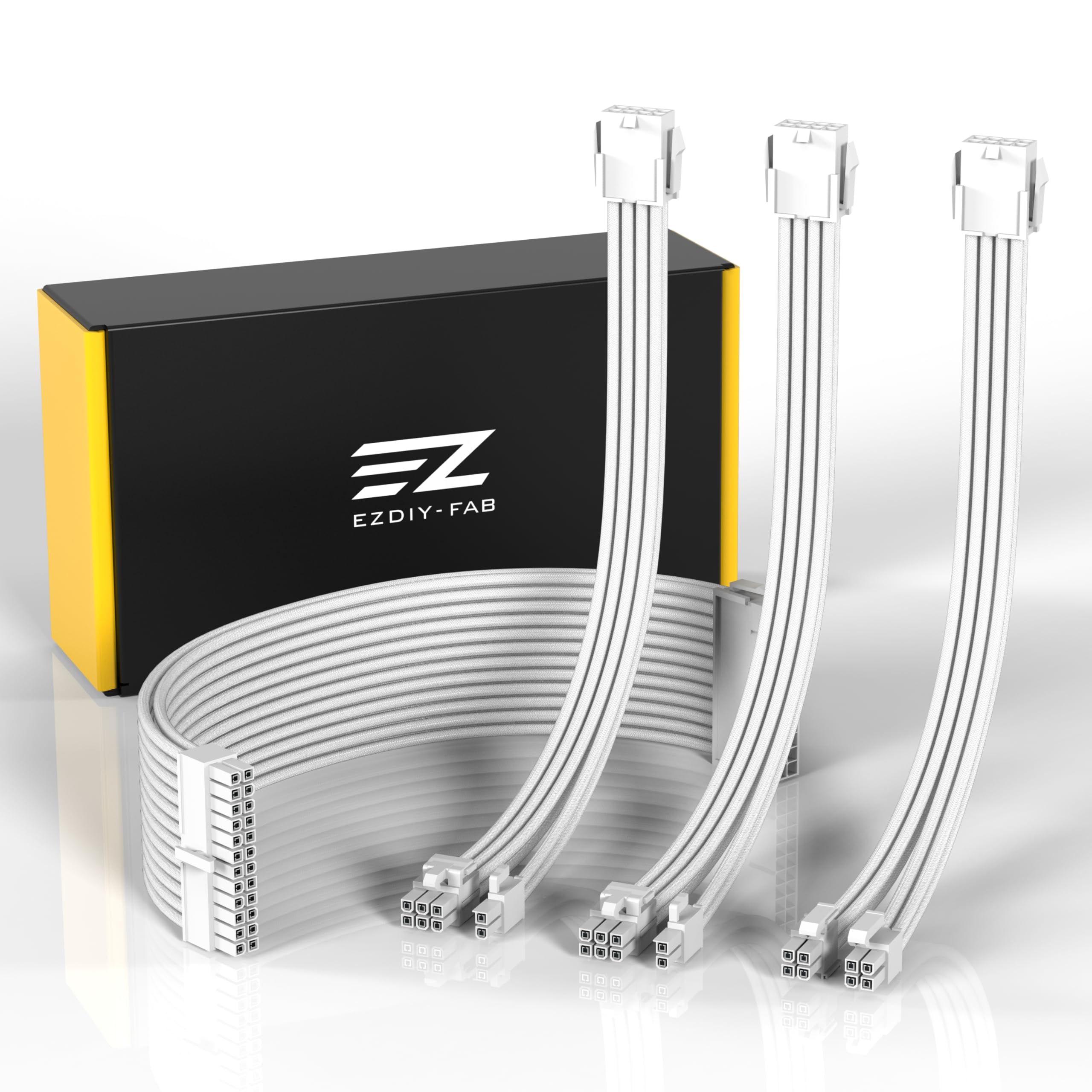 EZDIY-FAB AIRFLOW EZDIY-FAB KIT All White 12VHPWR Extensión KIT 4 Cable PSU 300mm 16AWG  24P/EPS 8P-4+4P/12+4P EZDPI227-1 ATX