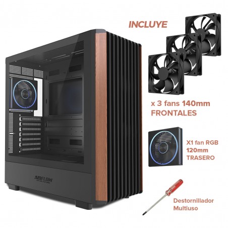 AIRFLOW ROBLE Work Black/Madera, USB-C x4 Fan, Gabinete ATX E-ATX SSI CEB y SSI EEB E-ATX