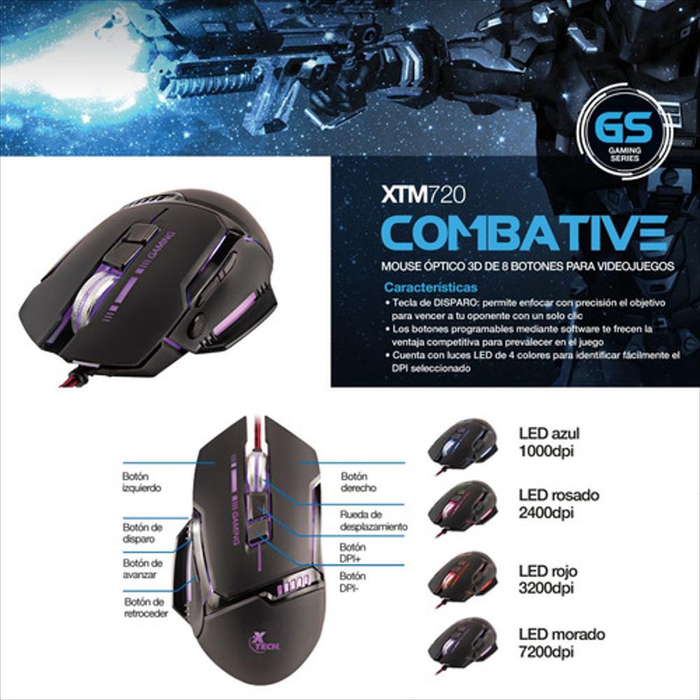 Xtech Mouse Gamer  XTM-720 Óptico 7200 DPI, USB, RGB, Di wired 7200DPI