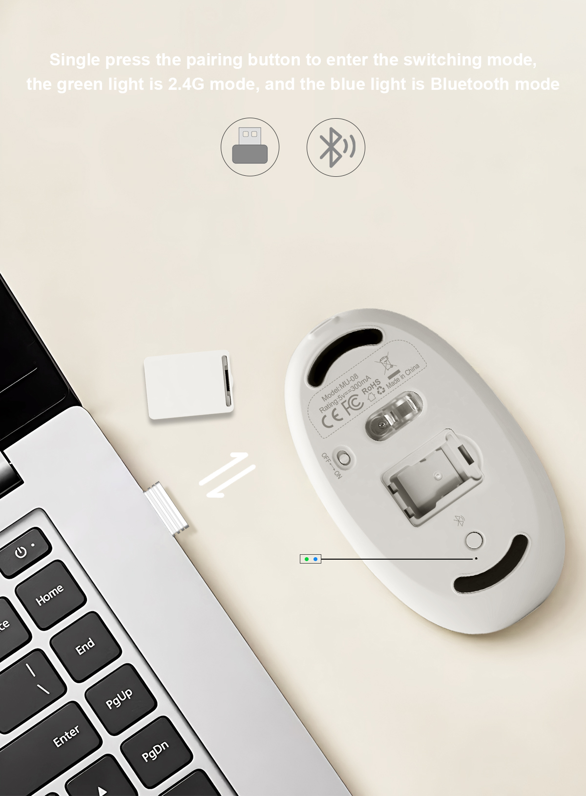 benwis cristal mouse grey bluetooh 2,4 rgb led display